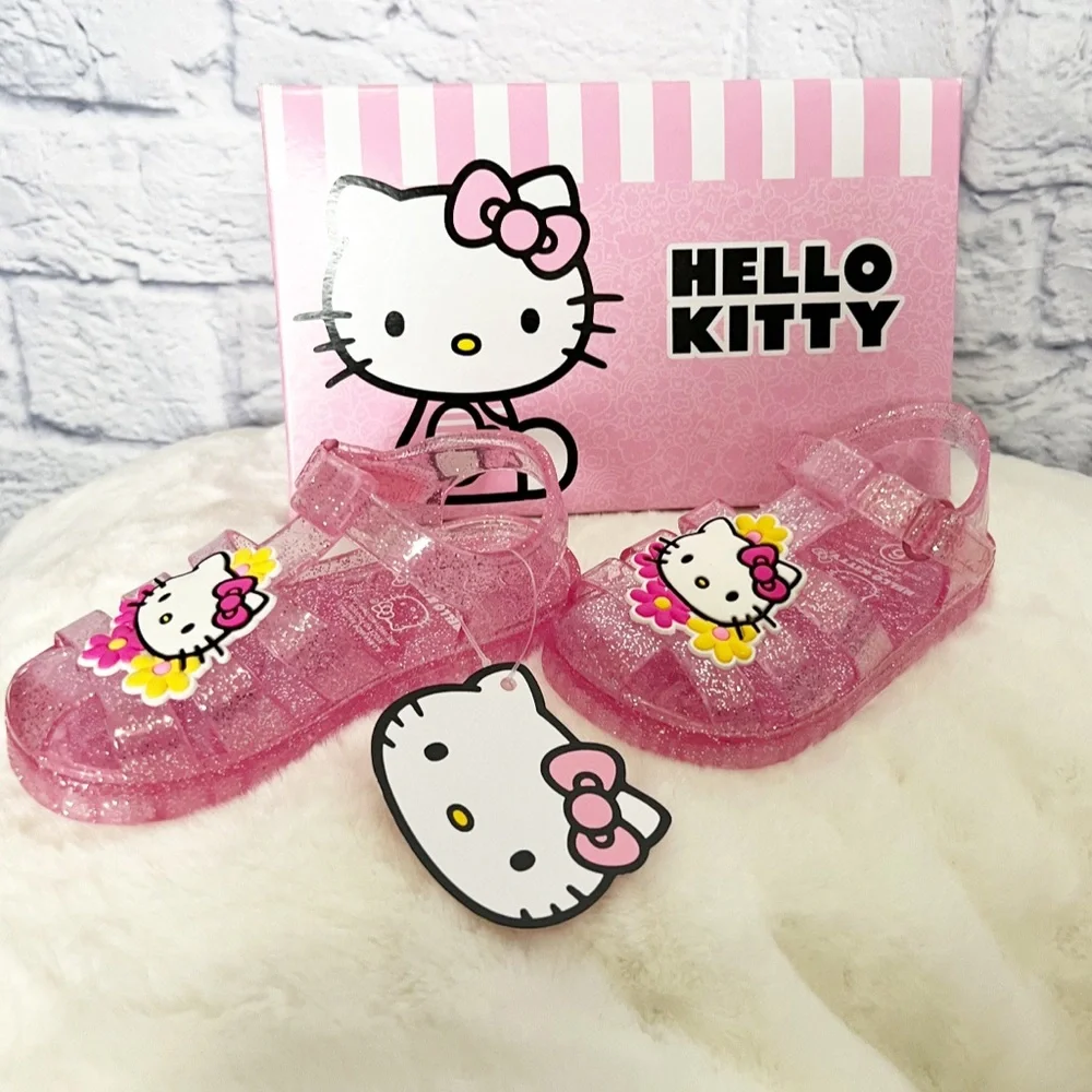 HELLO KITTY Glitter Pink 80s Jelly Sandals New Box Included! Size 6 Toddler Girl